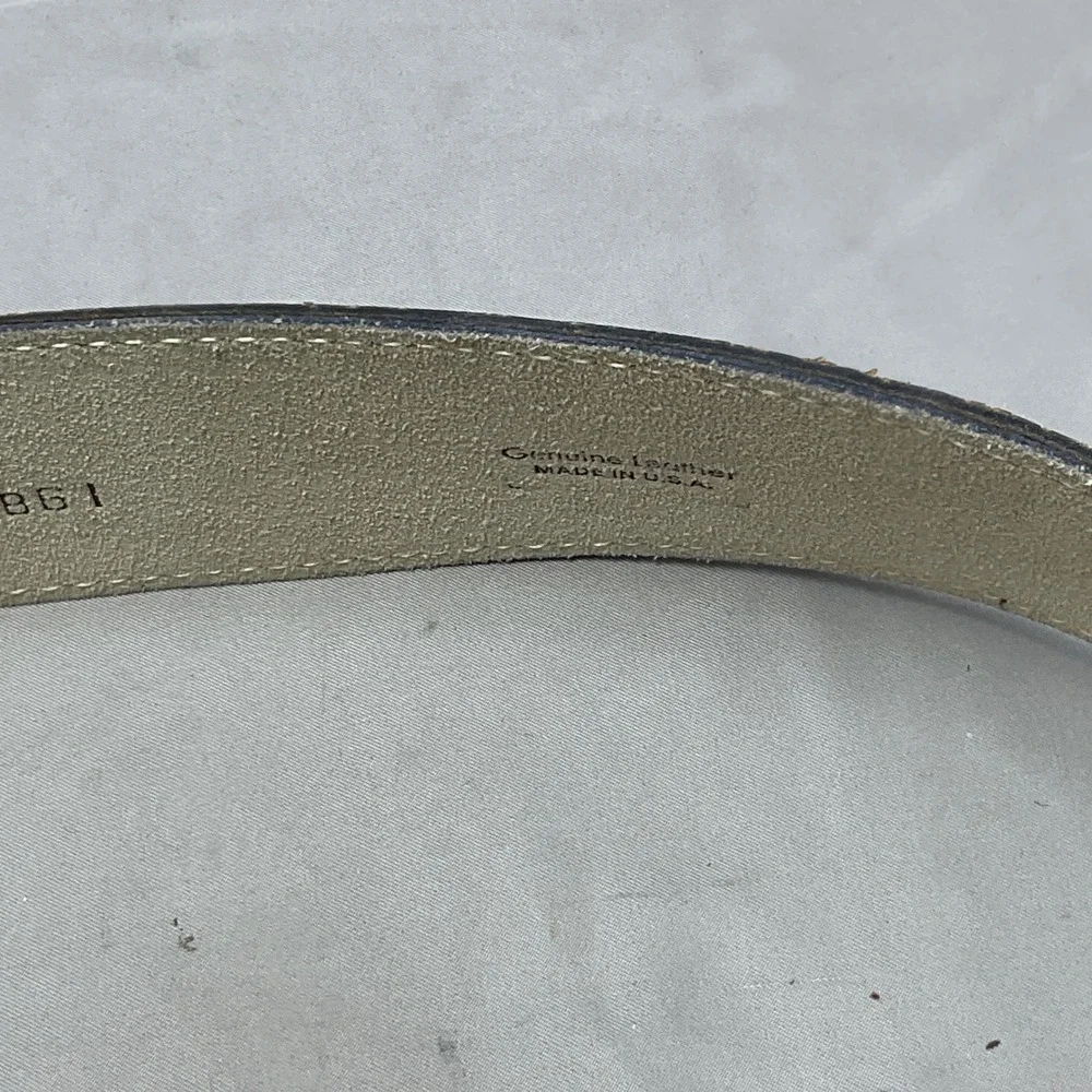 Calderon Belt Women Medium Brown Excellent Lizard Embossed Leather‎ Gold Buckle